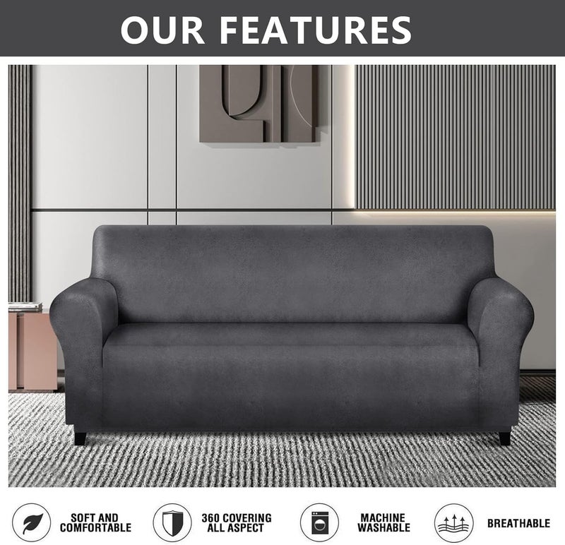 molasofa Oversized Sofa Cover for Home Décor, Soft 3 Cushion Couch Cover for Sofa, Leather-Like Spandex Slipcover. 1-Piece Couch Cover for Dogs and Cats (Oversized Sofa,Dark Gray) - Image 2